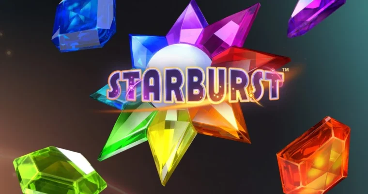 Starburst slot by NetEnt — expanding rainbow wilds with gemstone symbols on a 5x3 cosmic grid