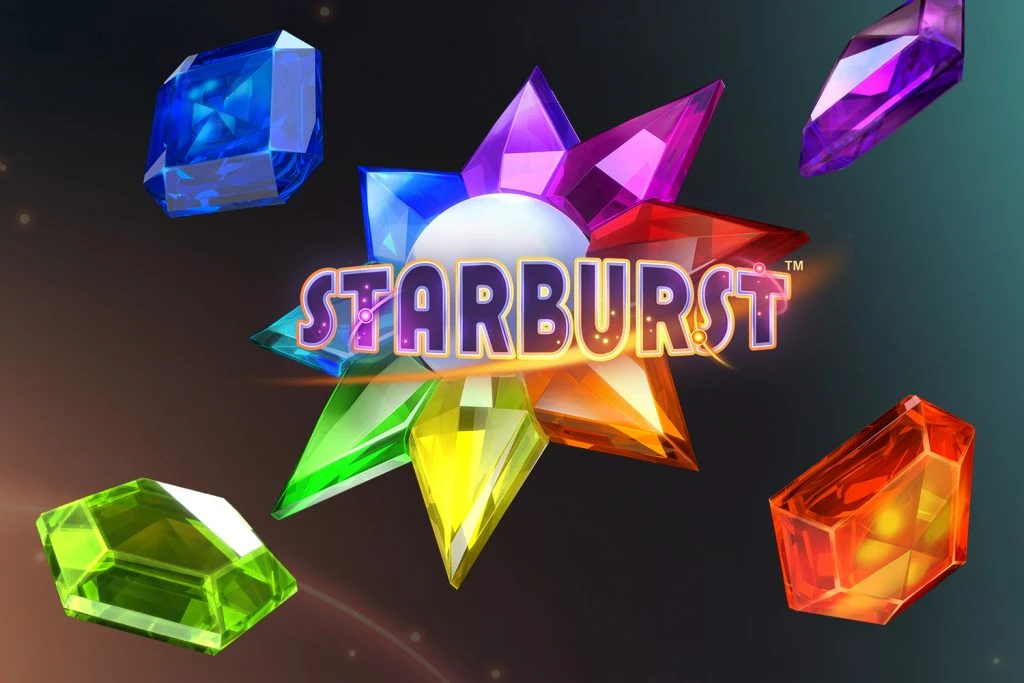 Starburst slot by NetEnt — expanding rainbow wilds with gemstone symbols on a 5x3 cosmic grid